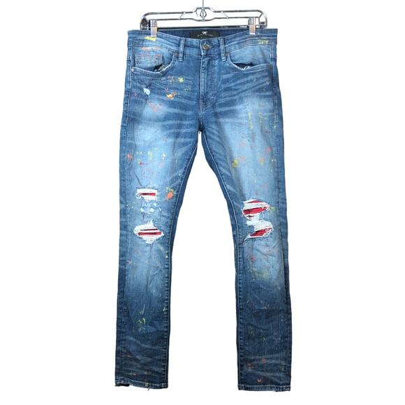 Jordan Craig Mens Jeans Blue Sean Legacy Edition Painted Moto Distressed 32x32 - Picture 1 of 13